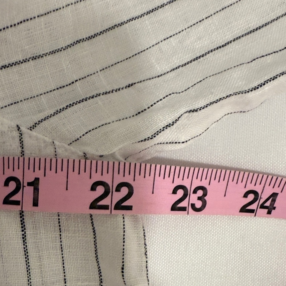 100% linen Striped White and Brown Button-Up Shirt - Picture 9 of 11
